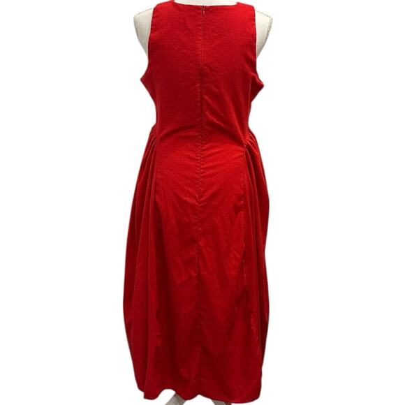 Commense Red Linen-Blend Pleated Maxi Dress With Front Keyhole Cutout Cottage - Picture 3 of 14